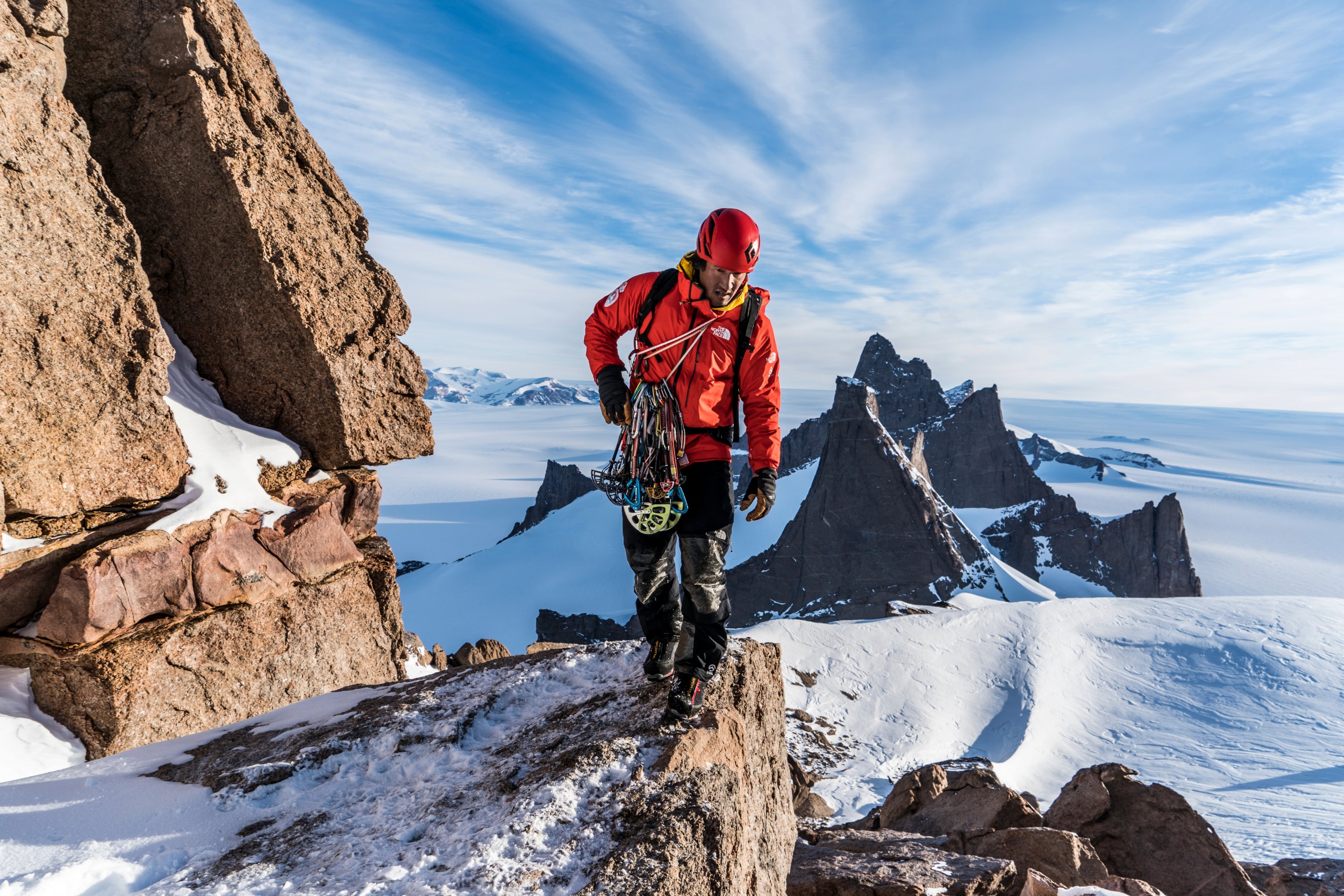 Jimmy Chin on mountain taken by Conrad Anker